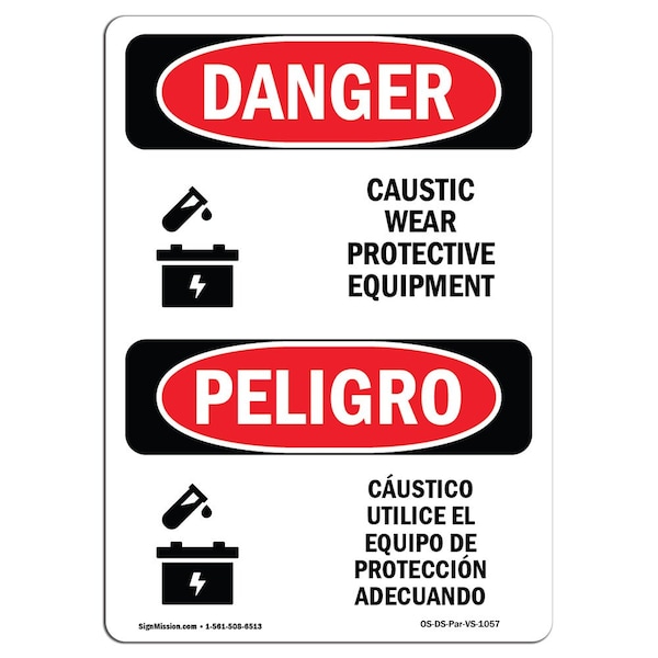 OSHA, Caustic Wear Protective Equipment Bilingual, 18in X 12in Rigid Plastic, 12" W, 18" H, Spanish